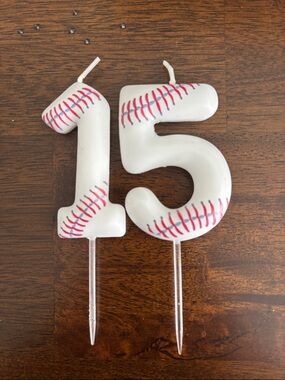 Baseball Theme Number 15 Birthday Candles - White and Red